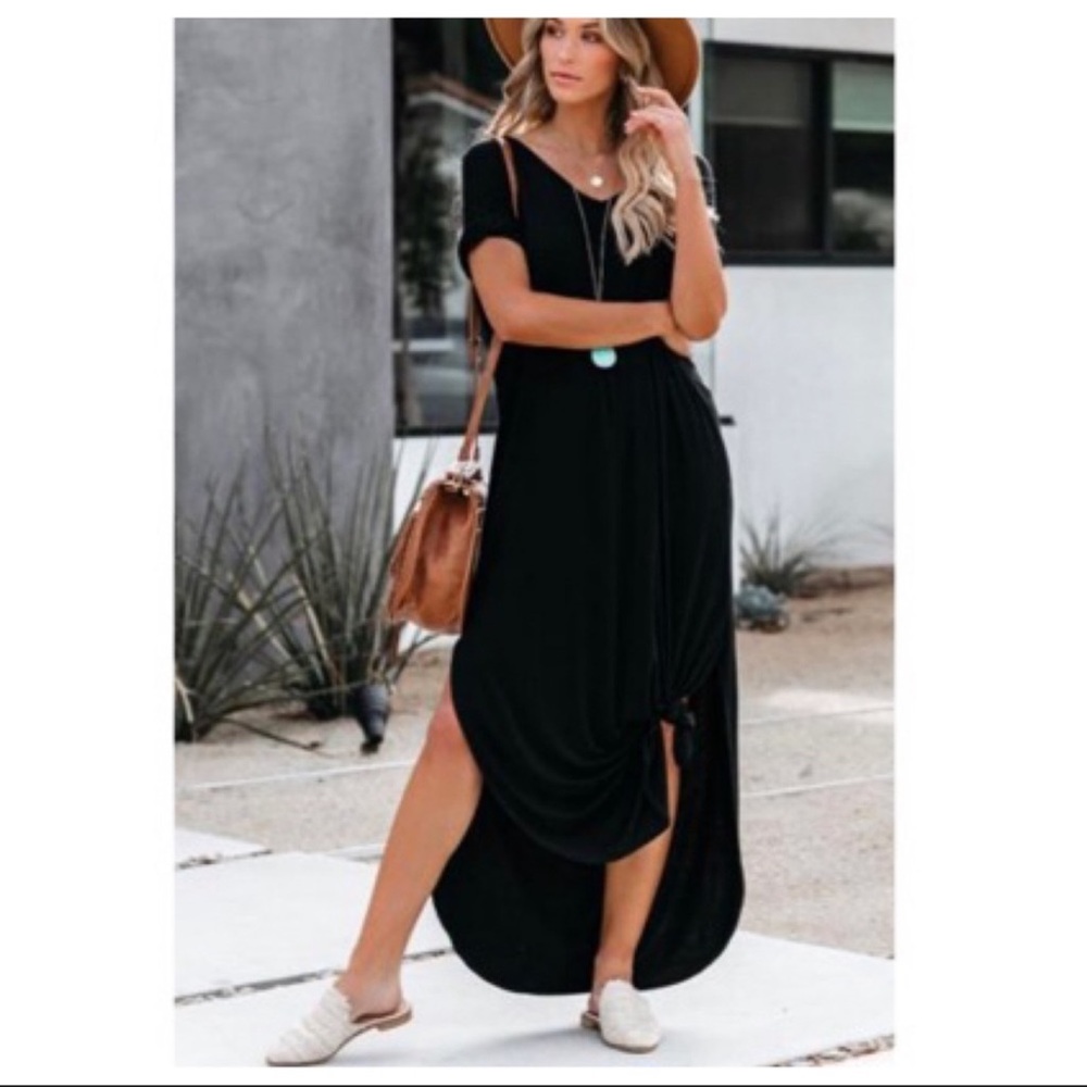 Black Best Selling loose side pockets maxi dress - Picture 2 of 6